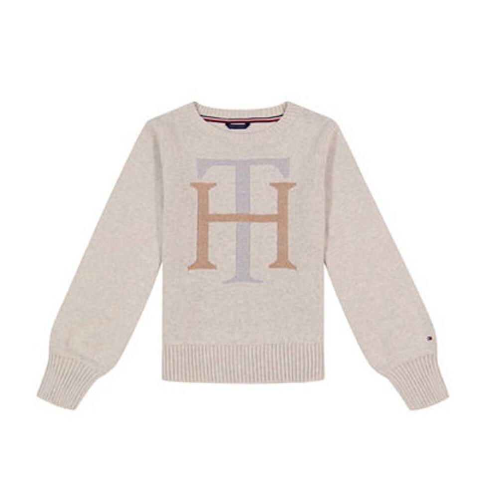 Tommy Hilfiger Girls XL 16 Gray Gold Kids Sweater Preppy Holiday Logo Preppy